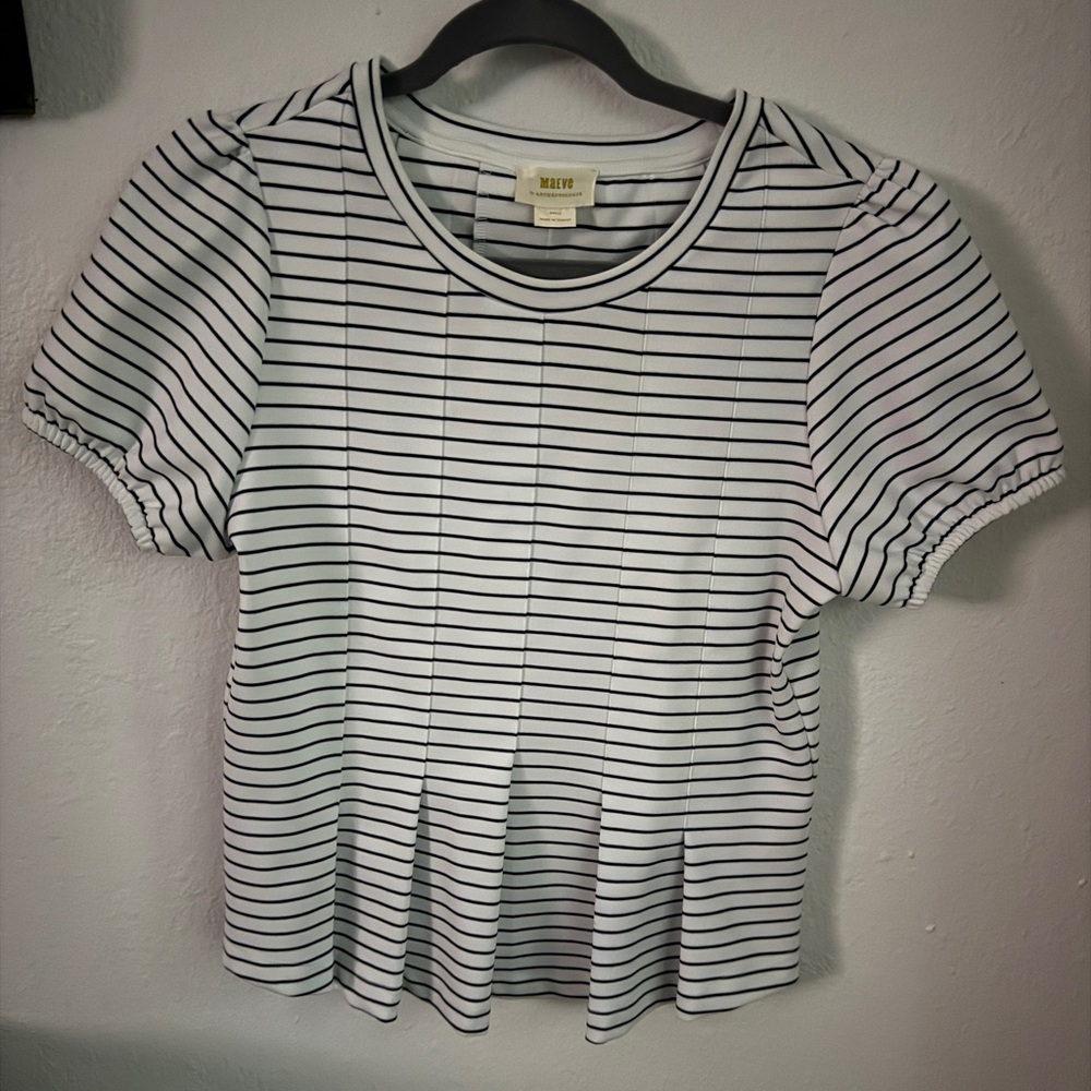 Anthropologie Black and White Striped Short Sleeve Top